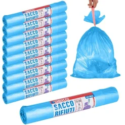 ROTOLI SACCHETTI BUSTE PER SPAZZATURA 115LT 72X105CM CHIUSURA CON LACCETTO BLU