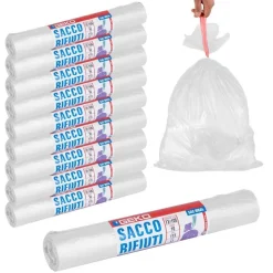 ROTOLI SACCHETTI BUSTE PER SPAZZATURA 115LT 72X105 CHIUSURA CON LACCETTO BIANCO