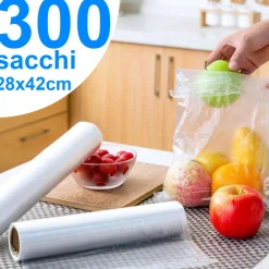 ROTOLI SACCHETTI FREEZER PER ALIMENTI 300 SACCHI CONGELATORE FRIGO 28X42CM GELO