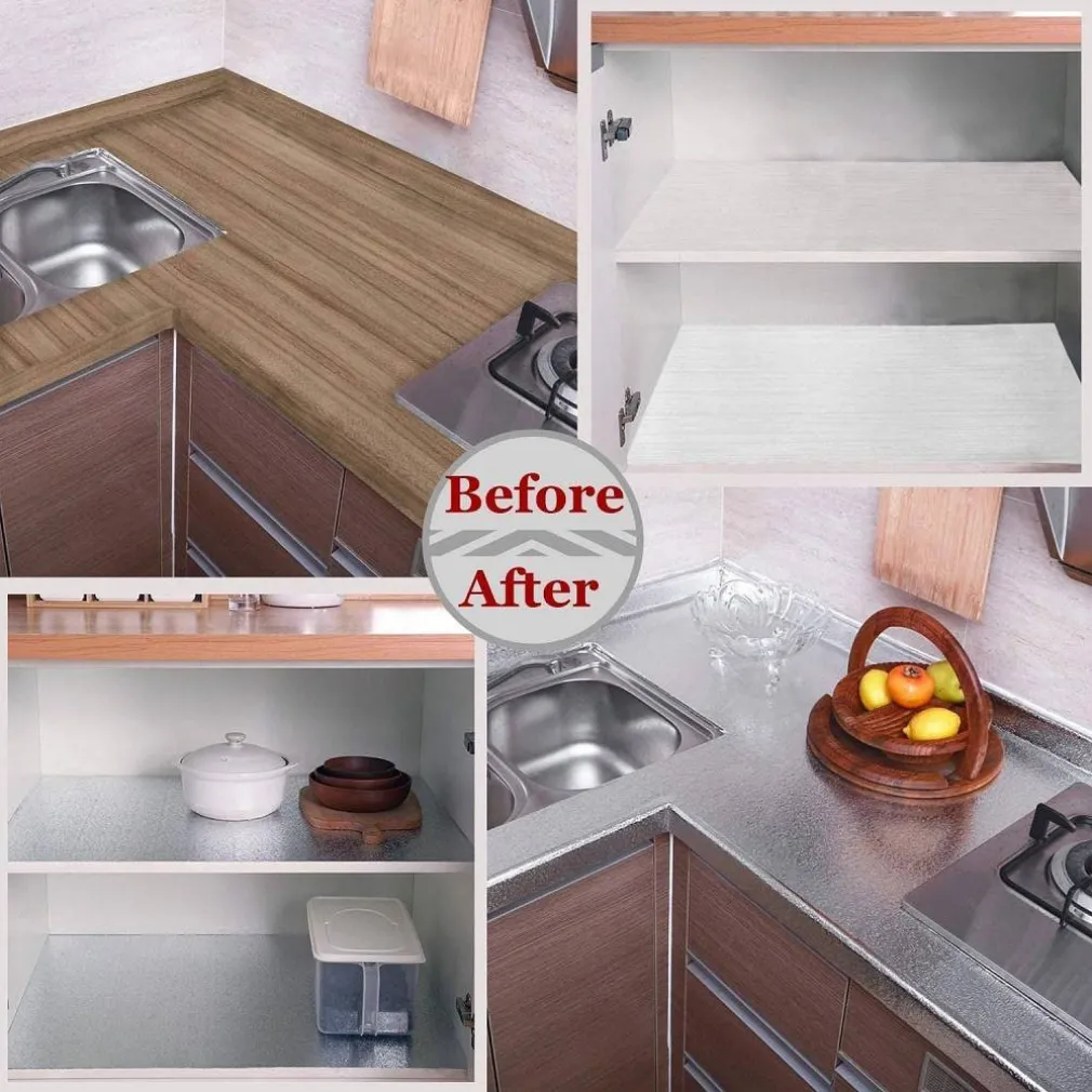 ROTOLO ADESIVO ALLUMINIO 40CMX3MT PER CASSETTI MOBILI ARMADI PARATI CUCINA 70499