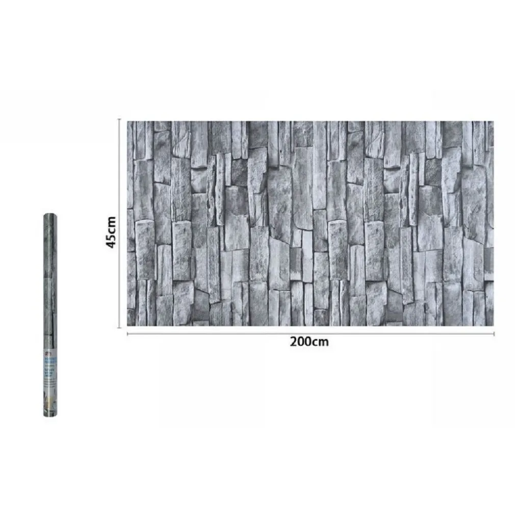 ROTOLO PELLICOLA ADESIVA IN PVC EFFETTO MATTONI PIETRE GRIGI 45CMX2MT CASA 71282