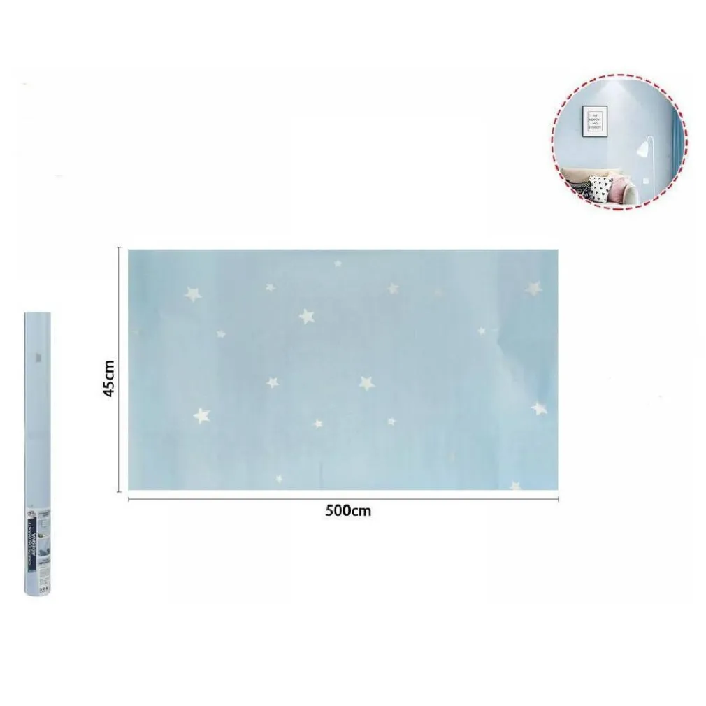 ROTOLO PELLICOLA ADESIVA AZZURRA CON STELLE 45CM X 5MT MOBILI CARTA PARATI 71129
