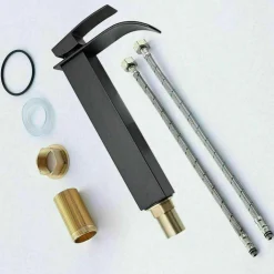 RUBINETTO ALTO DA BAGNO DESIGN MODERNO A CASCATA MISCELATORE MONOCOMANDO NERO