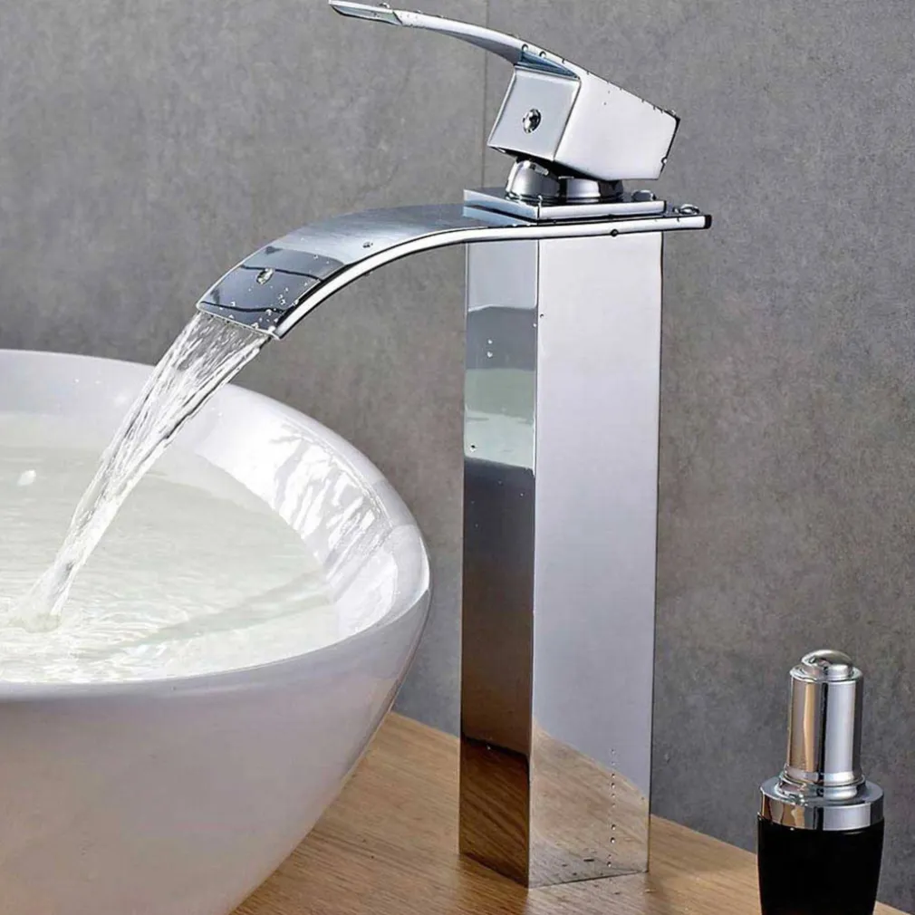 RUBINETTO ALTO DA BAGNO DESIGN MODERNO A CASCATA MISCELATORE MONOCOMANDO CROMATO