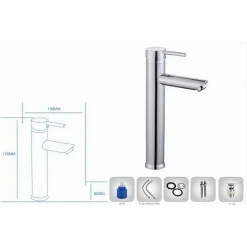 RUBINETTO BAGNO CROMATO LUCIDO MISCELATORE ORIENTABILE LAVABO A CANNA ALTA 87388