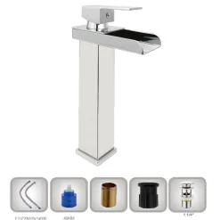 RUBINETTO BAGNO DESIGN MODERNO A CASCATA MISCELATORE MONOCOMANDO ALTO CROMATO