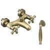 RUBINETTO BAGNO VASCA DOCCIA MISCELATORE DOPPIA MANOPOLA OTTONE BRONZO SATINATO