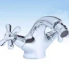 RUBINETTO BICOMANDO PER LAVABO D'APPOGGIO BIDET BAGNO CROCE VITE ACCIAIO CROMATO