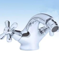 RUBINETTO BICOMANDO PER LAVABO D'APPOGGIO BIDET BAGNO CROCE VITE ACCIAIO CROMATO