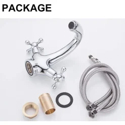 RUBINETTO BICOMANDO PER LAVABO APPOGGIO BAGNO COMANDO CROCE VITE ACCIAIO CROMATO