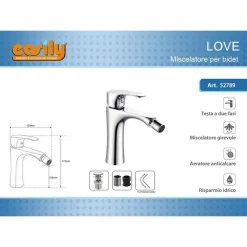 RUBINETTO BIDET MISCELATORE MONOCOMANDO DESIGN MODERNO CROMATO CLASSIC LOVE52789