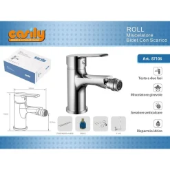 RUBINETTO BIDET MISCELATORE MONOCOMANDO DESIGN MODERNO CROMATO CLASSIC ROLL87106