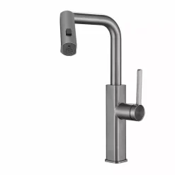 RUBINETTO CUCINA ESTRAIBILE CON EROGATORE GIREVOLE 2 GETTI ACCIAIO SATINATO 87257