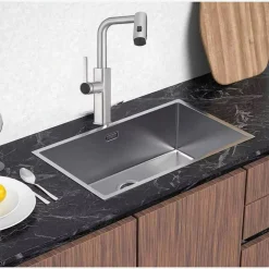 RUBINETTO CUCINA ESTRAIBILE EROGATORE GIREVOLE 2 GETTI CROMATO MISCELATORE 87255