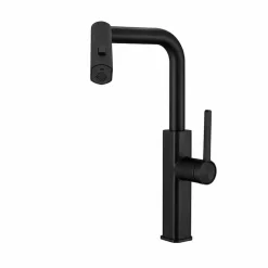 RUBINETTO CUCINA ESTRAIBILE CON EROGATORE GIREVOLE 2 GETTI MISCELATORE NERO 87256