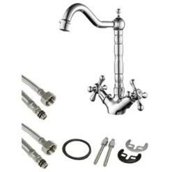 RUBINETTO CUCINA LAVABO DOPPIO COMANDO MONOFORO OTTONE CROMATO LUCIDO MISCELATORE