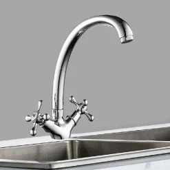 RUBINETTO CUCINA LAVABO MONOFORO OTTONE CROMATO LUCIDO MISCELATORE DOPPIO COMANDO