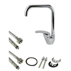 RUBINETTO CUCINA MISCELATORE LAVANDINO CANNA ALTA QUADRATA OTTONE CROMATO 69140