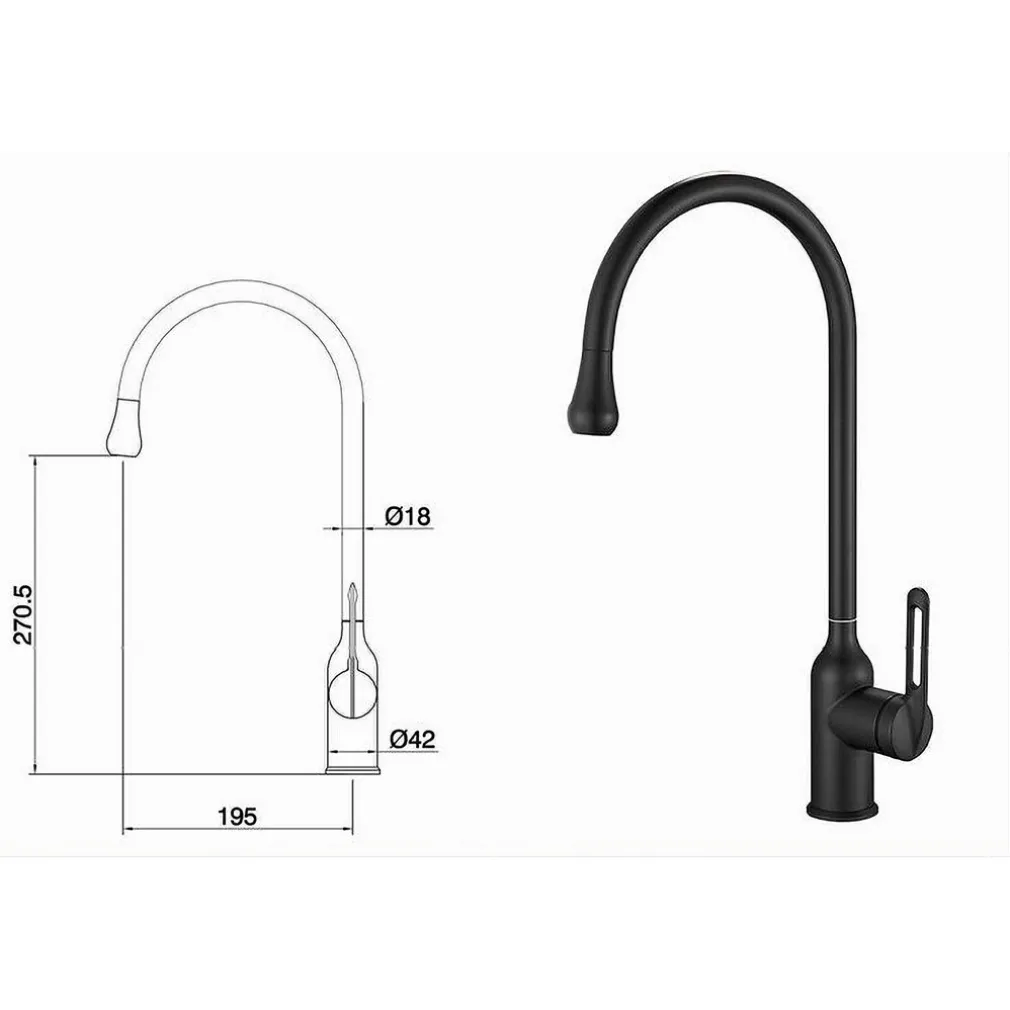 RUBINETTO CUCINA MISCELATORE LAVELLO CANNA ALTA MONOCOMANDO NERO SATINATO 87254