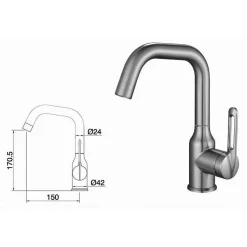 RUBINETTO CUCINA MONOCOMANDO MISCELATORE GIREVOLE LAVELLO SATINATO SILVER 87259