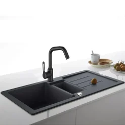 RUBINETTO DA CUCINA MONOCOMANDO MISCELATORE GIREVOLE LAVELLO NERO SATINATO 87258