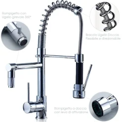 RUBINETTO LAVABO CUCINA CANNA ALTA DOPPIO MISCELATORE MONOCOMANDO ESTRAIBILE