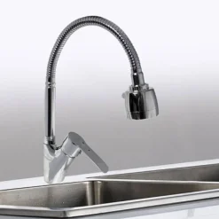 RUBINETTO LAVELLO CUCINA MONOCOMANDO DOCCETTA DOPPIO GETTO OTTONE CROMATO 52342