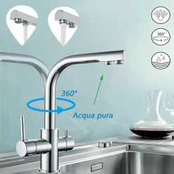 RUBINETTO MISCELATORE 3 VIE PER DEPURATORE ACQUA PURIFICATORE OSMOSI INVERSA