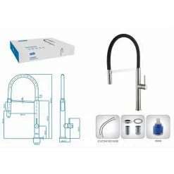 RUBINETTO MISCELATORE CUCINA ACCIAIO SATINATO NERO FLESSIBILE MONOCOMANDO 87350