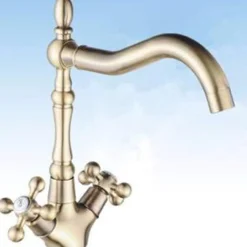 RUBINETTO MISCELATORE PER LAVELLO CUCINA A CROCE COMANDO A VITE ALTO BRONZATO