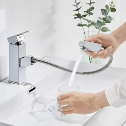 RUBINETTO MISCELATORE PER LAVANDINO LAVABO CROMATO CON DOCCETTA ESTRAIBILE