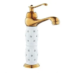 RUBINETTO PER LAVABO ALTO CON BRILLANTINI MISCELATORE BAGNO MONOFORO ORO 52150