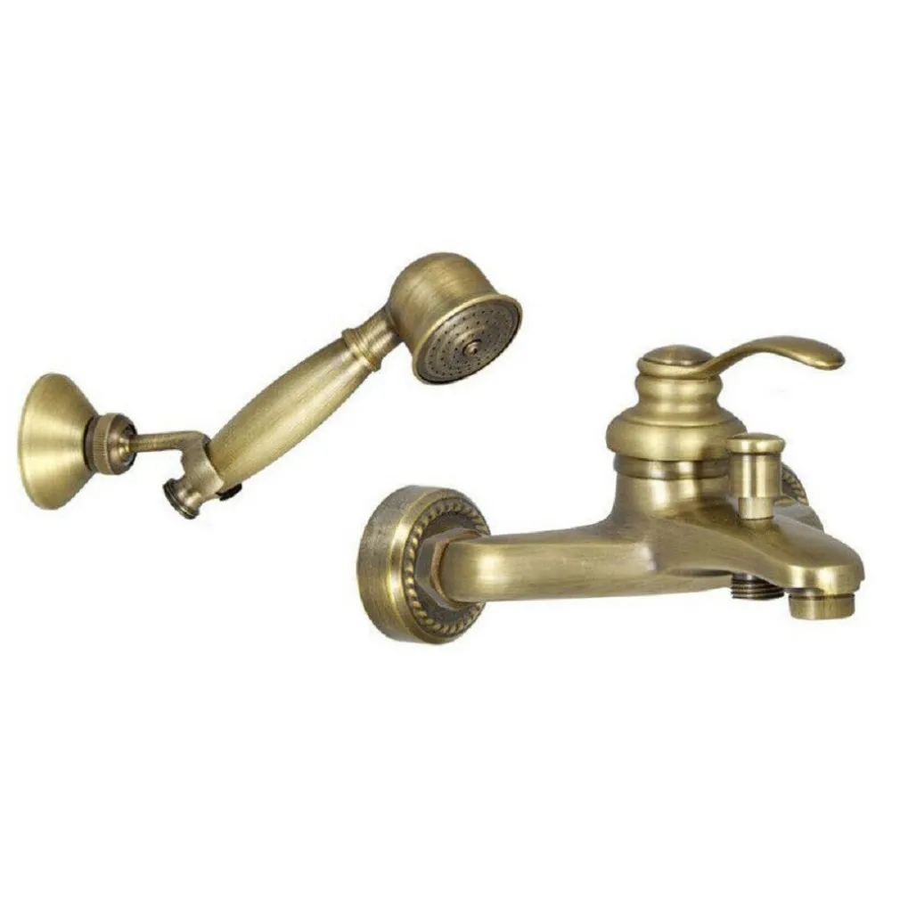 RUBINETTO VASCA DOCCIA 2 FORI BRONZO ANTICATO DOCCETTA TUBO FLESSIBILE 52378A