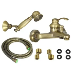 RUBINETTO VASCA DOCCIA 2 FORI BRONZO ANTICATO DOCCETTA TUBO FLESSIBILE 52378A