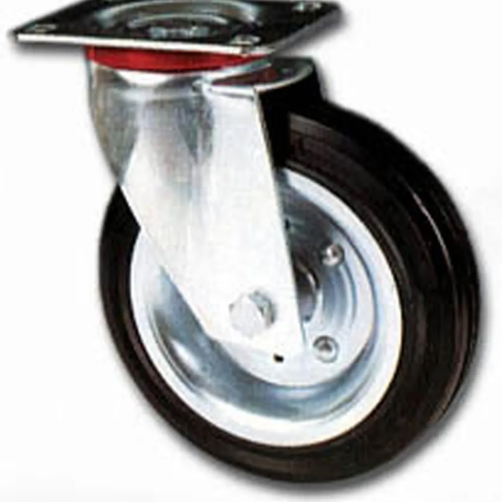 RUOTA IN GOMMA CON PIASTRA GIREVOLE AVO FLANGIA IN ACCIAIO RUOTE PER CARRELLI