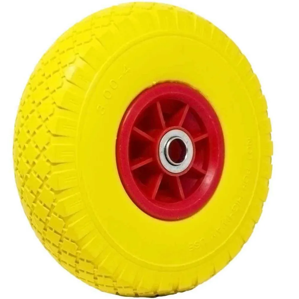 RUOTA PIENA ANTIFORATURA PU GIALLA CARRELLO CARRIOLA 25CM CERCHIO IN PLASTICA