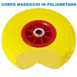 RUOTA PIENA ANTIFORATURA PU GIALLA CARRELLO CARRIOLA 25CM CERCHIO IN PLASTICA