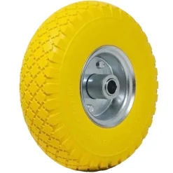 RUOTA PIENA ANTIFORATURA PU GIALLA CARRELLO CARRIOLA 25CM CERCHIO IN ACCIAIO