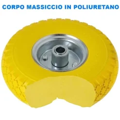 RUOTA PIENA ANTIFORATURA PU GIALLA CARRELLO CARRIOLA 25CM CERCHIO IN ACCIAIO