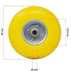 RUOTA PIENA ANTIFORATURA PU GIALLA CARRELLO CARRIOLA 25CM CERCHIO IN ACCIAIO