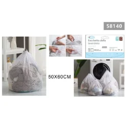 SACCHETTO LAVANDERIA BUCATO BORSA A RETE BIANCHERIA 50X60 CM CON COULISSE 58140