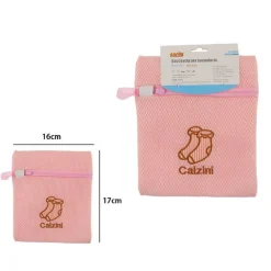 SACCHETTO RETE LAVANDERIA LAVATRICE 16X17CM ROSA BIANCHERIA INTIMO CALZINI 59368