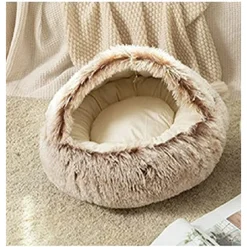 SACCO A PELO SEMI CHIUSO PELLICCIA SINTETICA MORBIDO PER GATTI CANI MARRONE 65CM