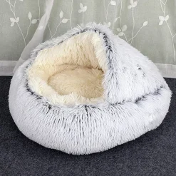 SACCO A PELO SEMI CHIUSO PELLICCIA SINTETICA MORBIDO PER GATTI CANI GRIGIO 50CM