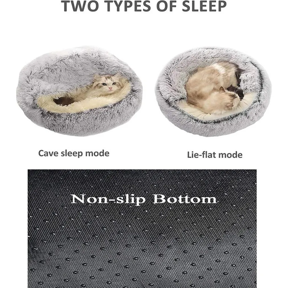 SACCO A PELO SEMI CHIUSO PELLICCIA SINTETICA MORBIDO PER GATTI CANI GRIGIO 50CM