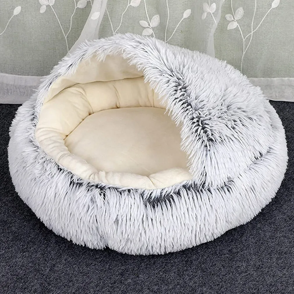 SACCO A PELO SEMI CHIUSO PELLICCIA SINTETICA MORBIDO PER GATTI CANI GRIGIO 50CM