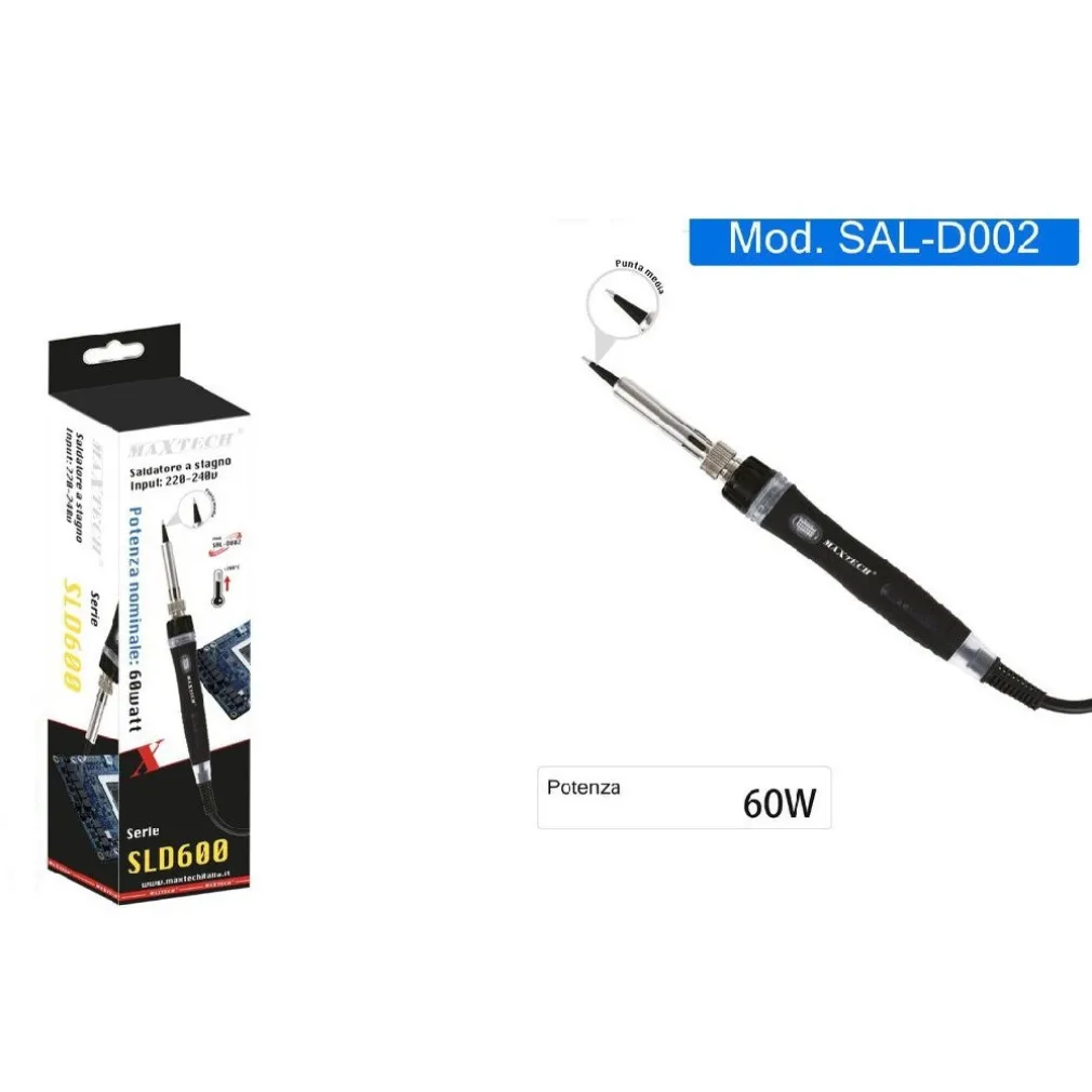 SALDATORE STAGNO ELETTRICO 60W A PUNTA SALDATORI PORTATILI 220V MAXTECH SAL-D002
