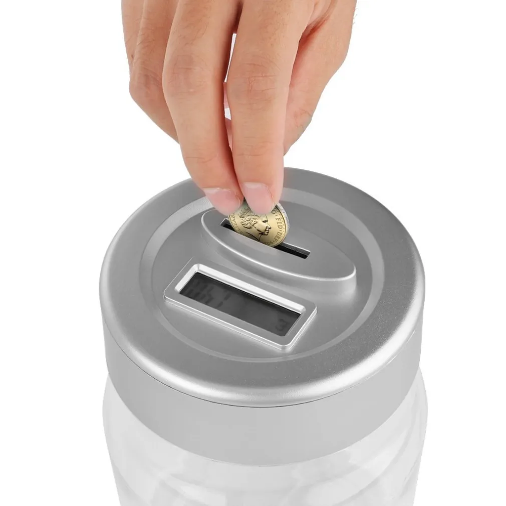 SALVADANAIO CON CONTAMONETE AUTOMATICO FORMA BARATTOLO DISPLAY LCD MONEY BOX LCD