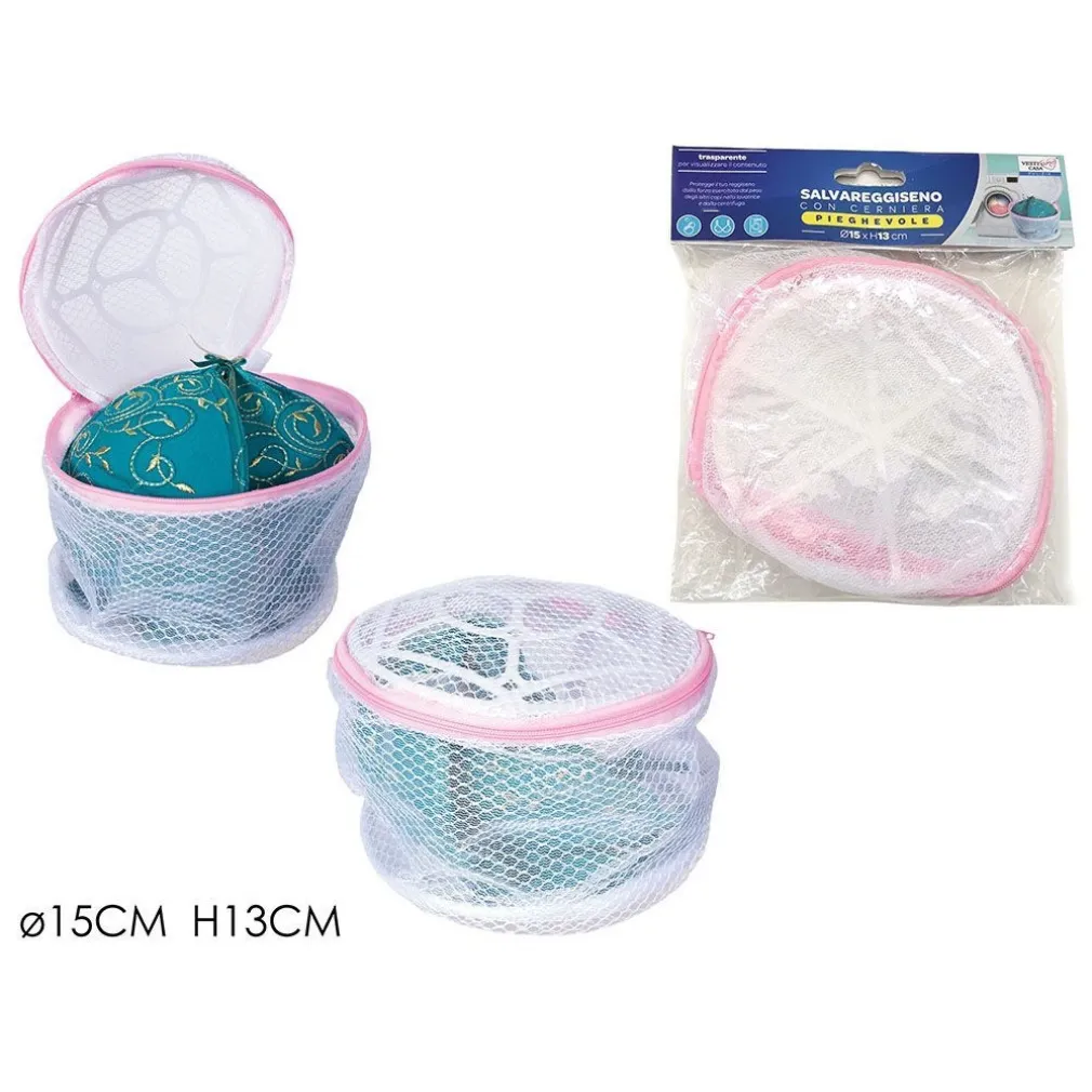 SALVAREGGISENO CON CERNIERA PIEGHEVOLE IN RETE PER LAVATRICE BIANCHERIA CUSTODIA Ø15XH13CM