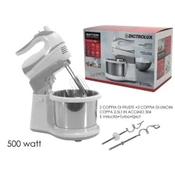 SBATTITORE CON CIOTOLA 2.5LT IN ACCIAIO GIREVOLE 5 VELOCITÀ + TURBO 500W 585606